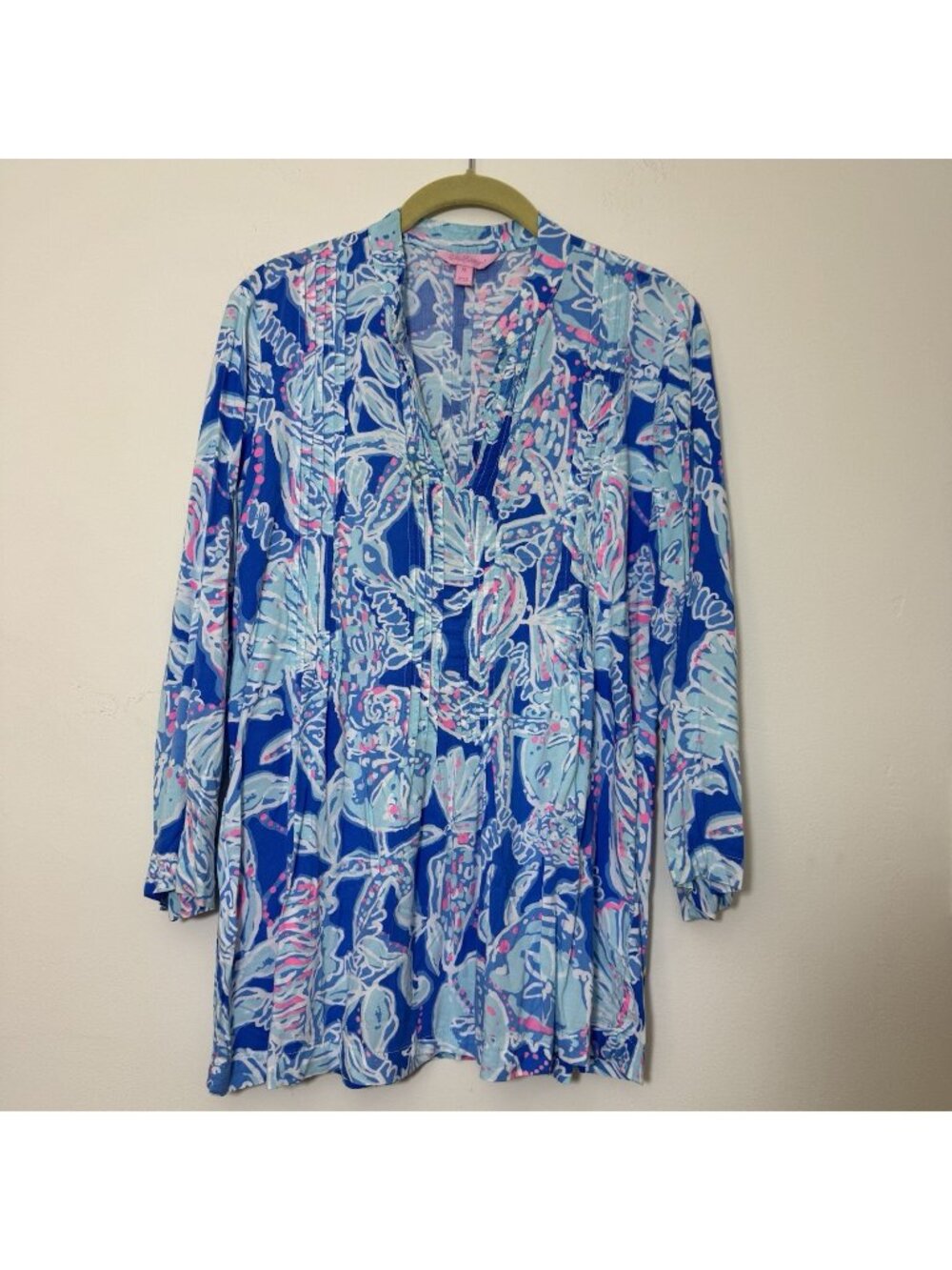 Lilly Pulitzer Women’s Tunic Top Size M Multicolored 3/4 Sleeves Zip Side Pleate